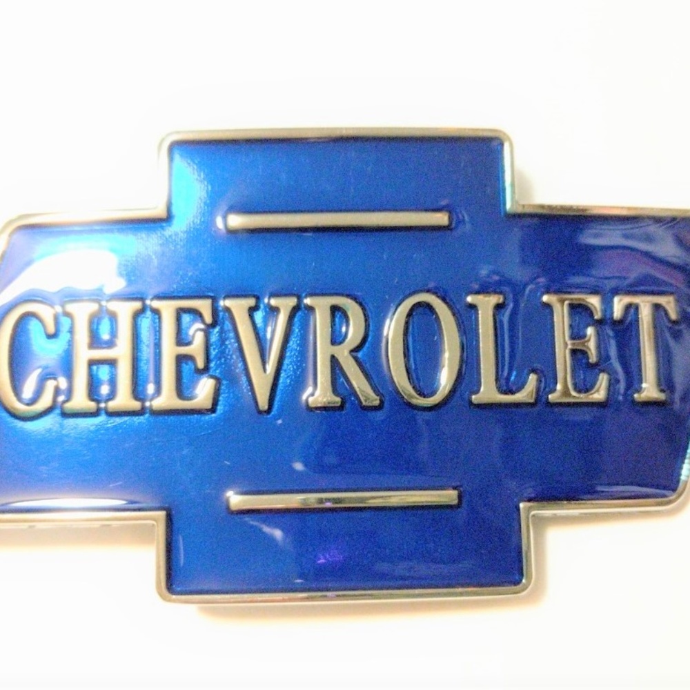 Classic CHEVROLET logo metal Belt buckle blu/chr